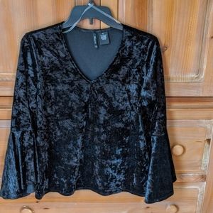 Velour Blouse with Bell Sleeves